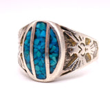 Vintage Sterling Crushed Turquoise Inlay Thunderbird Ring 13