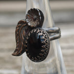 Vintage Sterling Onyx Feather Ring 6