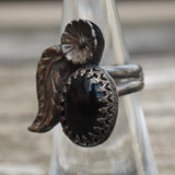 Vintage Sterling Onyx Feather Ring 6