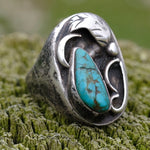 Vintage Sterling Turquoise Feather Ring 8.5