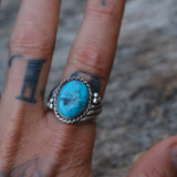 Vintage Sterling Turquoise Roper Ring 10.75