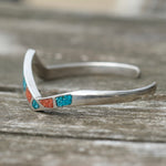 Vintage Sterling Turquoise and Coral Inlay Cuff