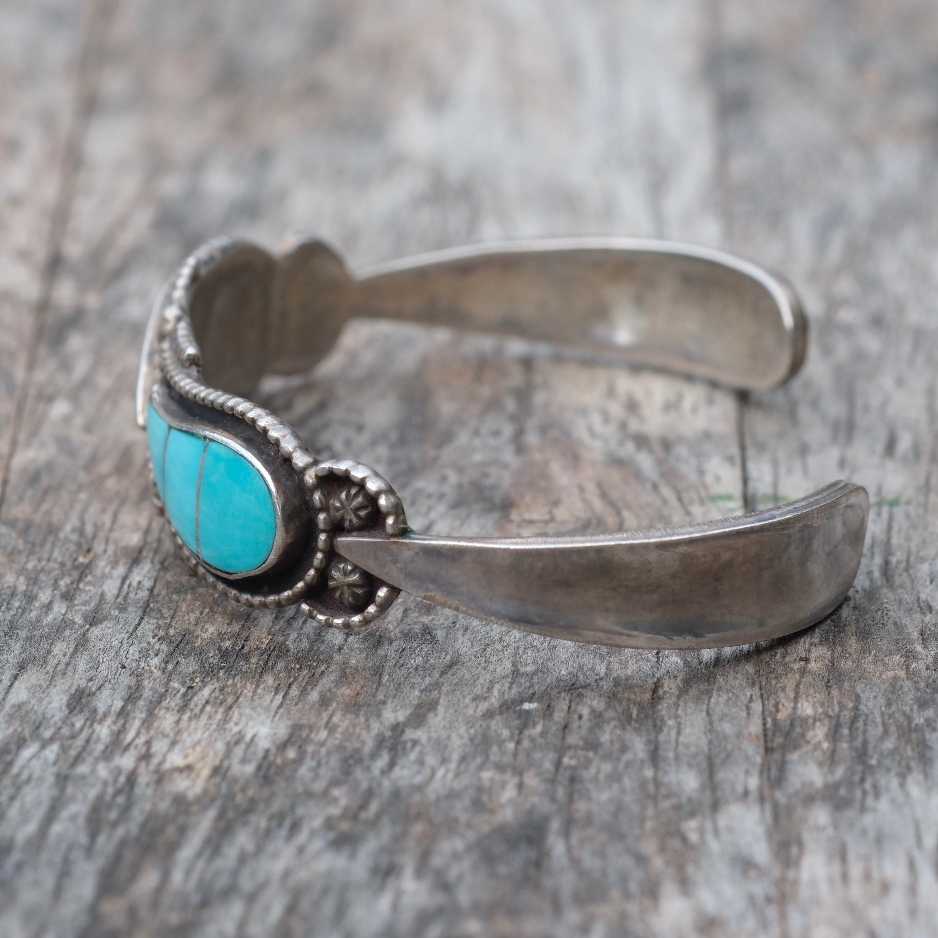 Vintage Sterling Turquoise Inlay Cuff Bracelet