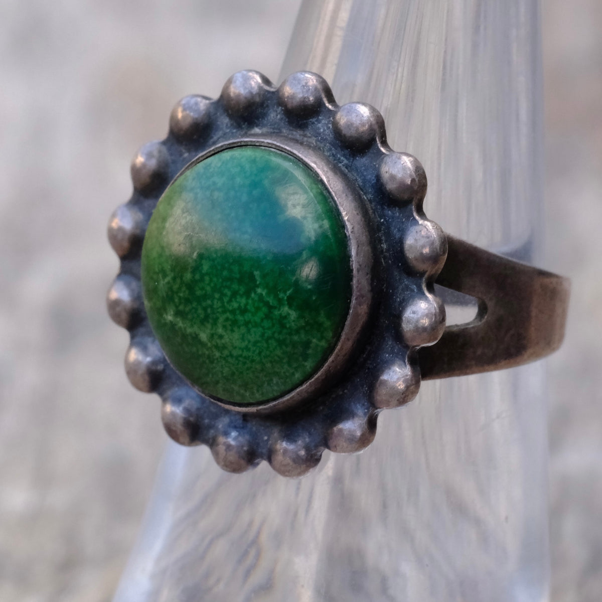 Vintage Sterling Turquoise Dot Ring 6.25