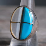 Vintage Sterling Turquoise and Mother Of Pearl Ring 9.5