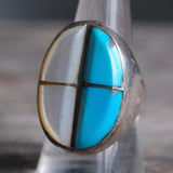 Vintage Sterling Turquoise and Mother Of Pearl Ring 9.5