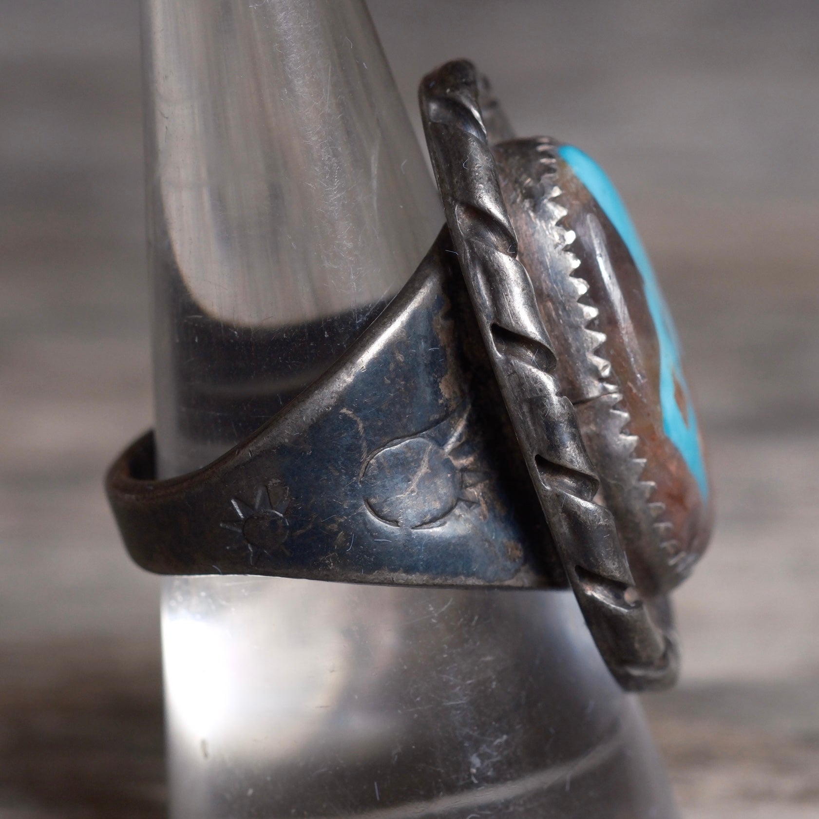 Vintage Sterling Turquoise Roper Ring 8.25