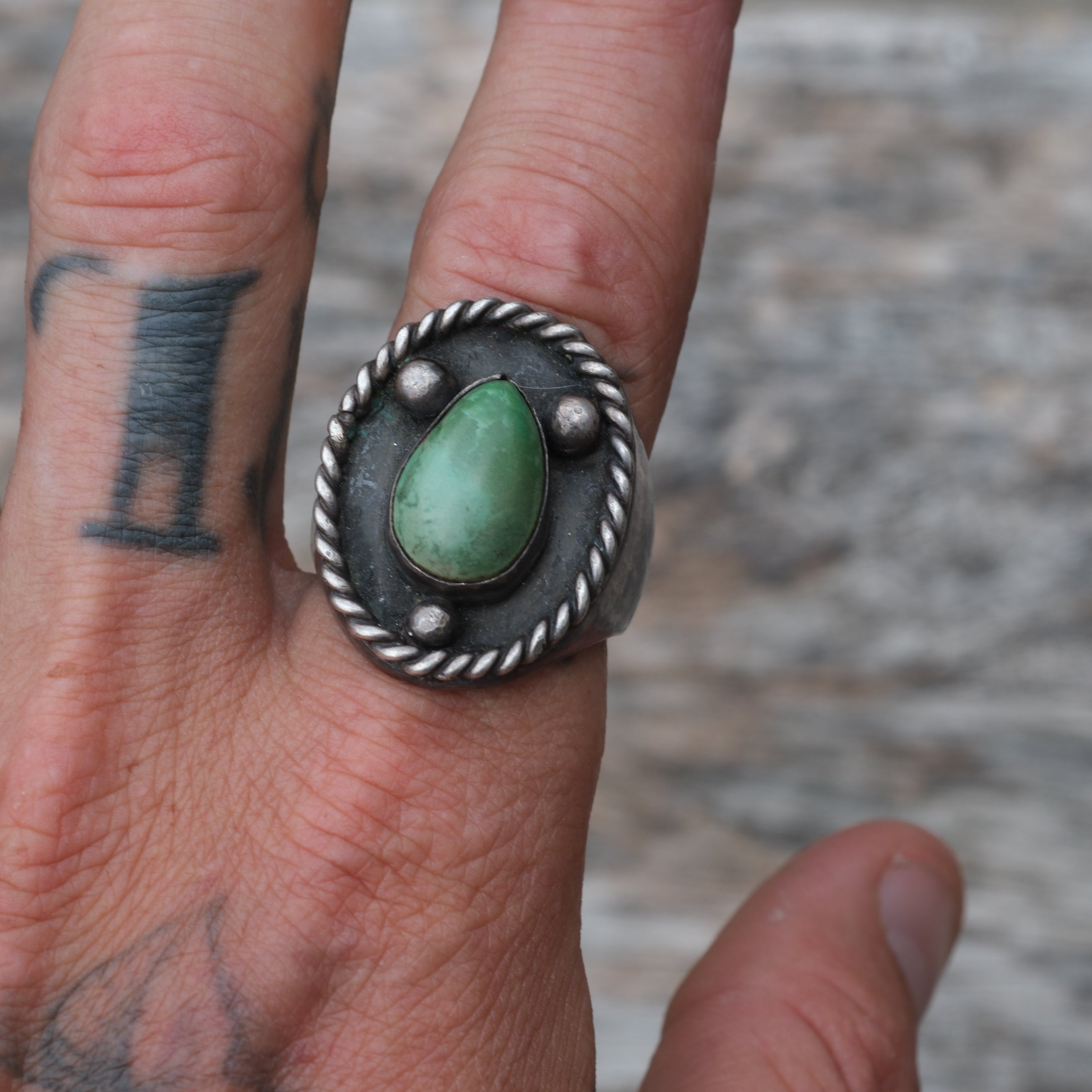 Chunky Vintage Sterling Turquoise Ring 11
