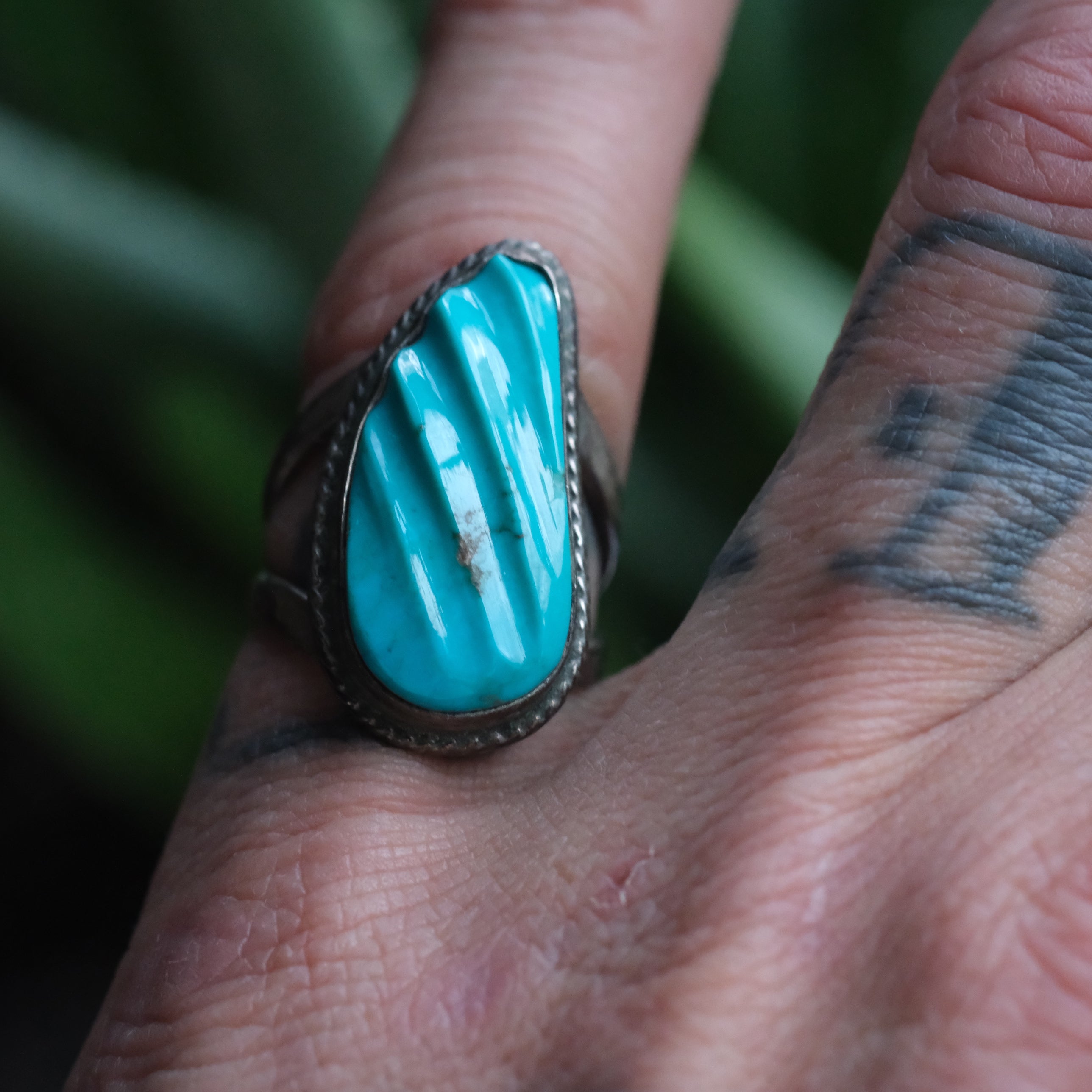 Vintage Sterling Turquoise Ring 5.25