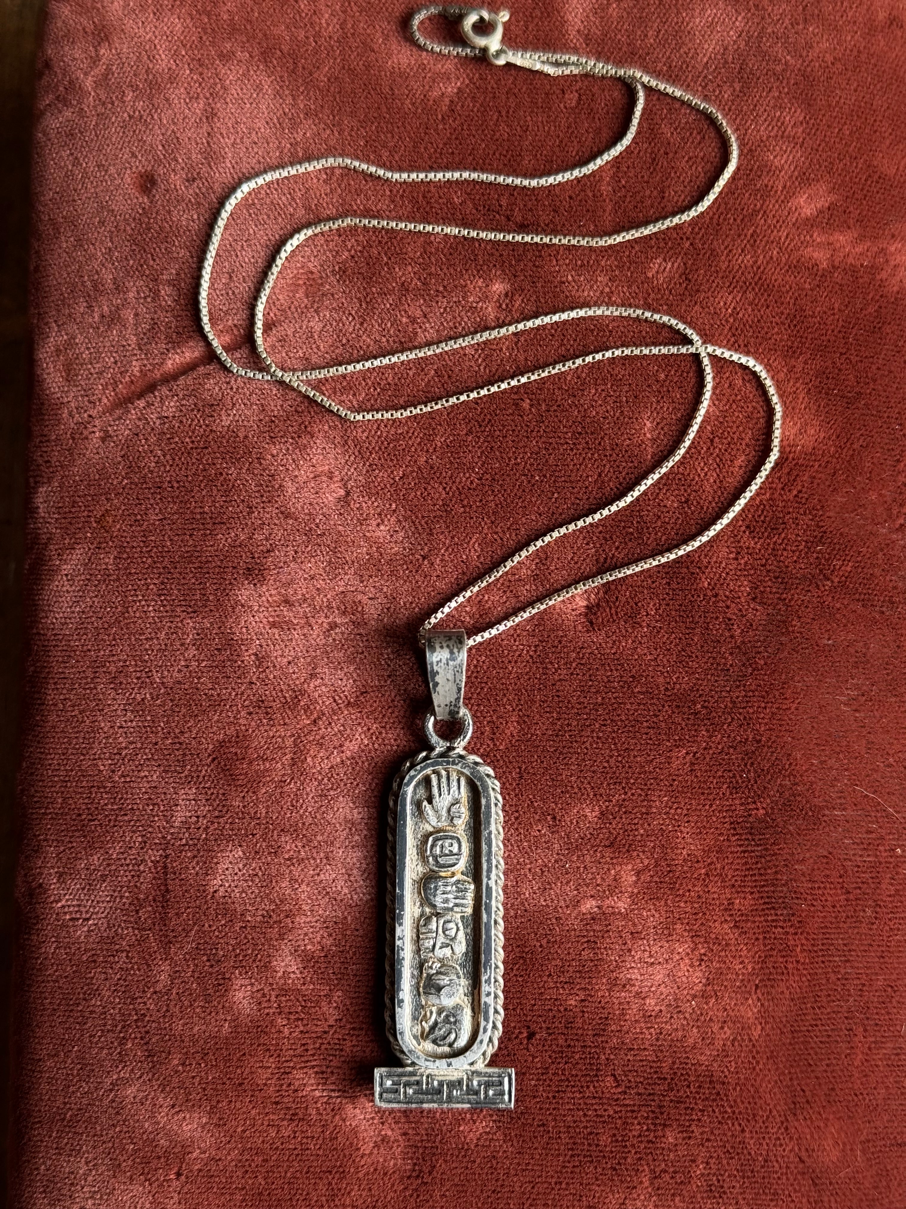 Vintage Sterling Silver Mayan Cartouche Necklace