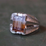 Vintage Sterling Agate Mid Century Signet Ring 4.75