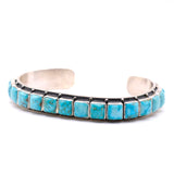 Vintage Sterling Turquoise Inlay Row Cuff Bracelet 6.75"