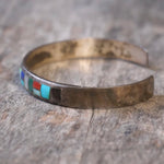 Vintage Sterling Multi Stone Inlay Cuff