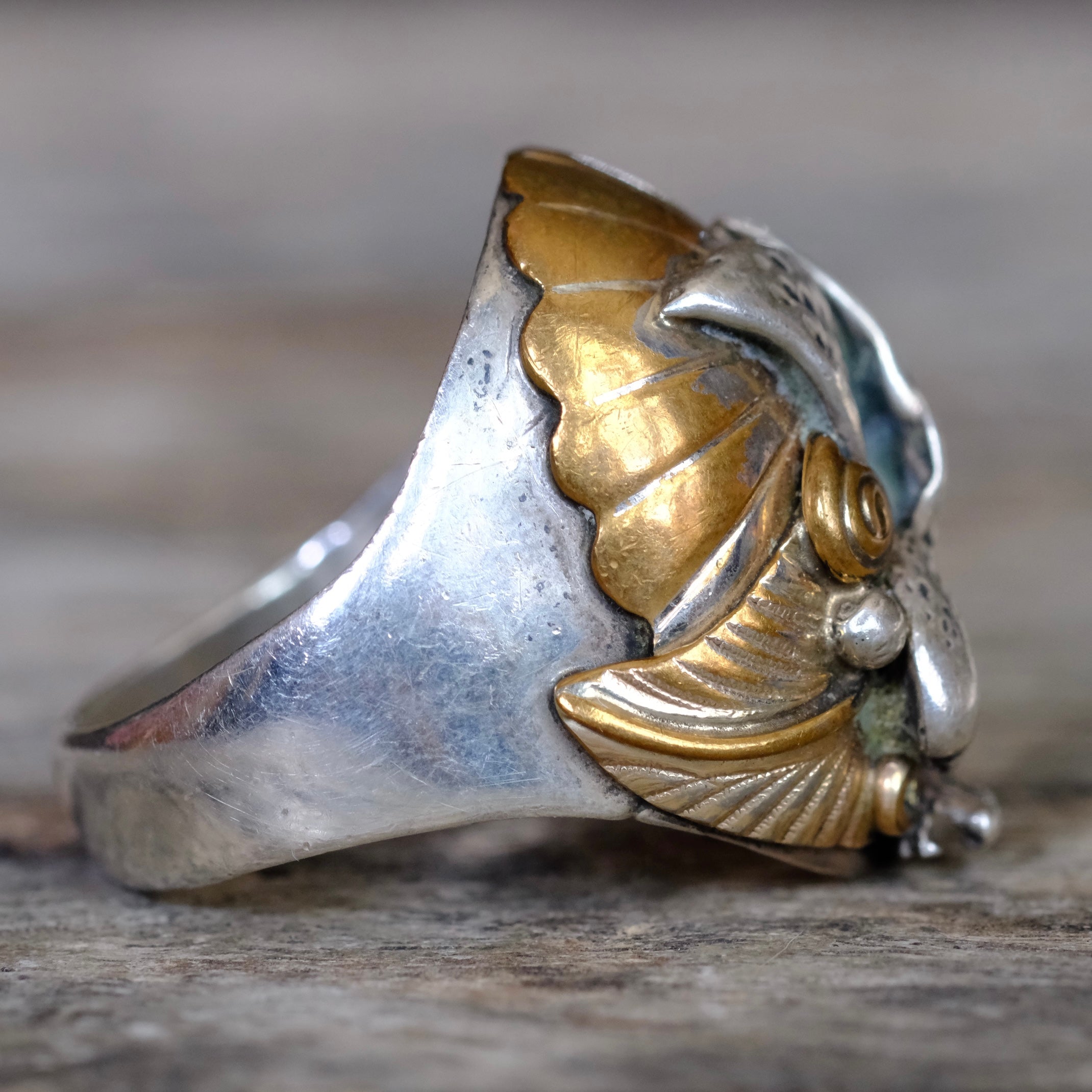 Vintage Sterling and Copper Eagle Ring 10.75