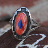 Vintage Sterling Spiny Oyster and Lapis Inlay Ring 7.75