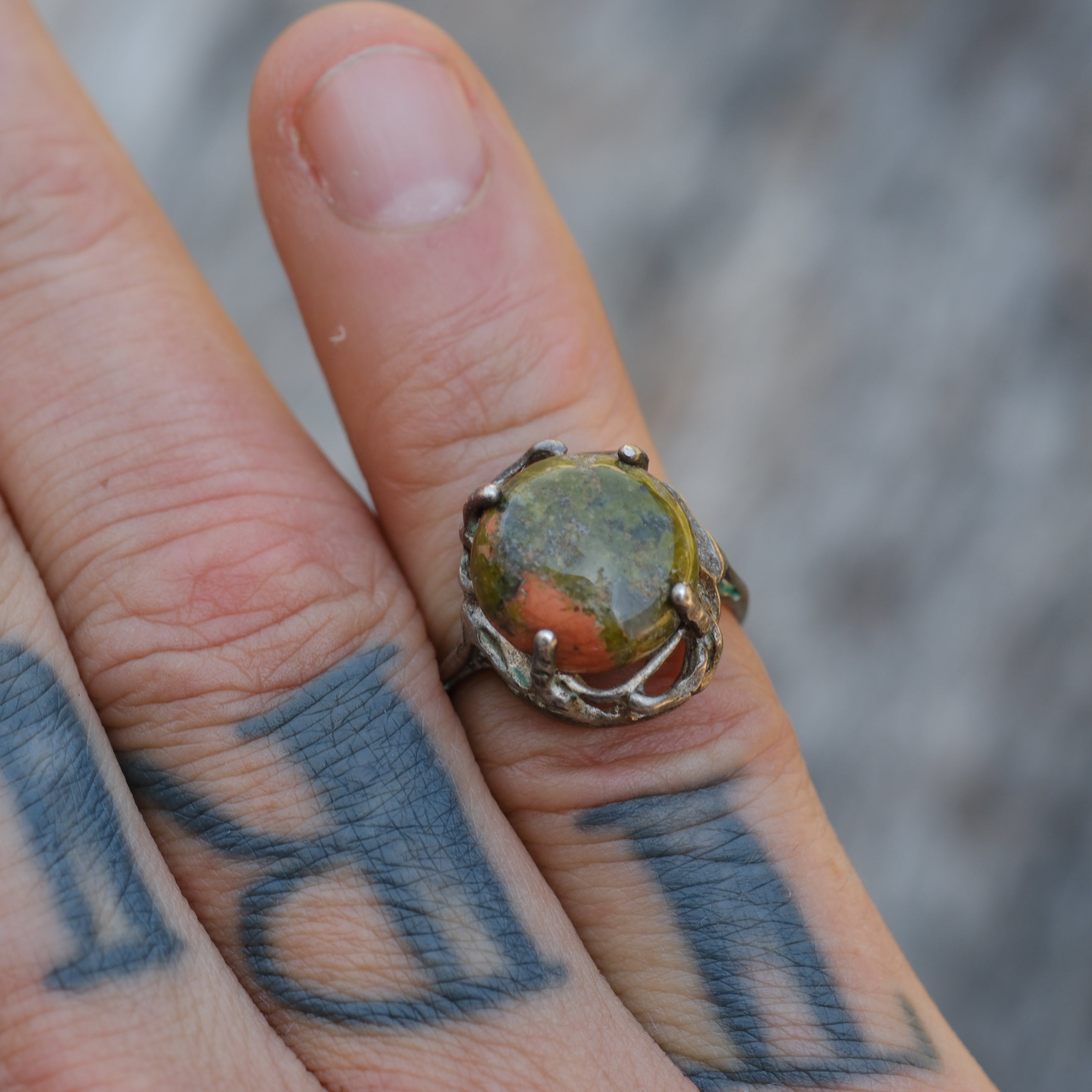 Vintage Sterling Jasper Ring 5.25