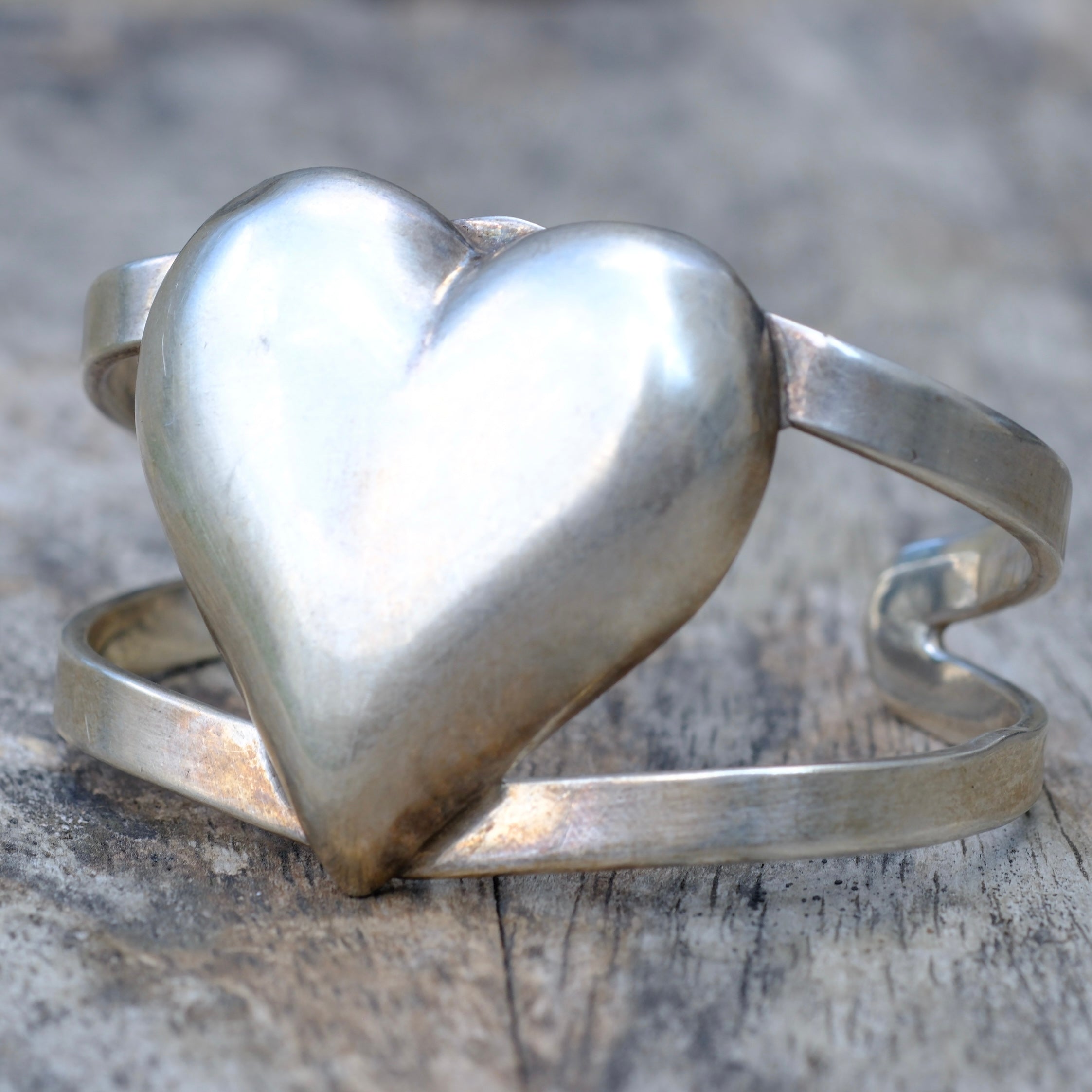 Vintage Sterling Silver Heart Cuff Bracelet