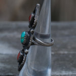 Vintage Sterling Turquoise and Coral Ring 3.25