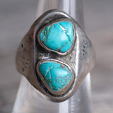 Vintage Sterling 2-Stone Turquoise Ring 8.5