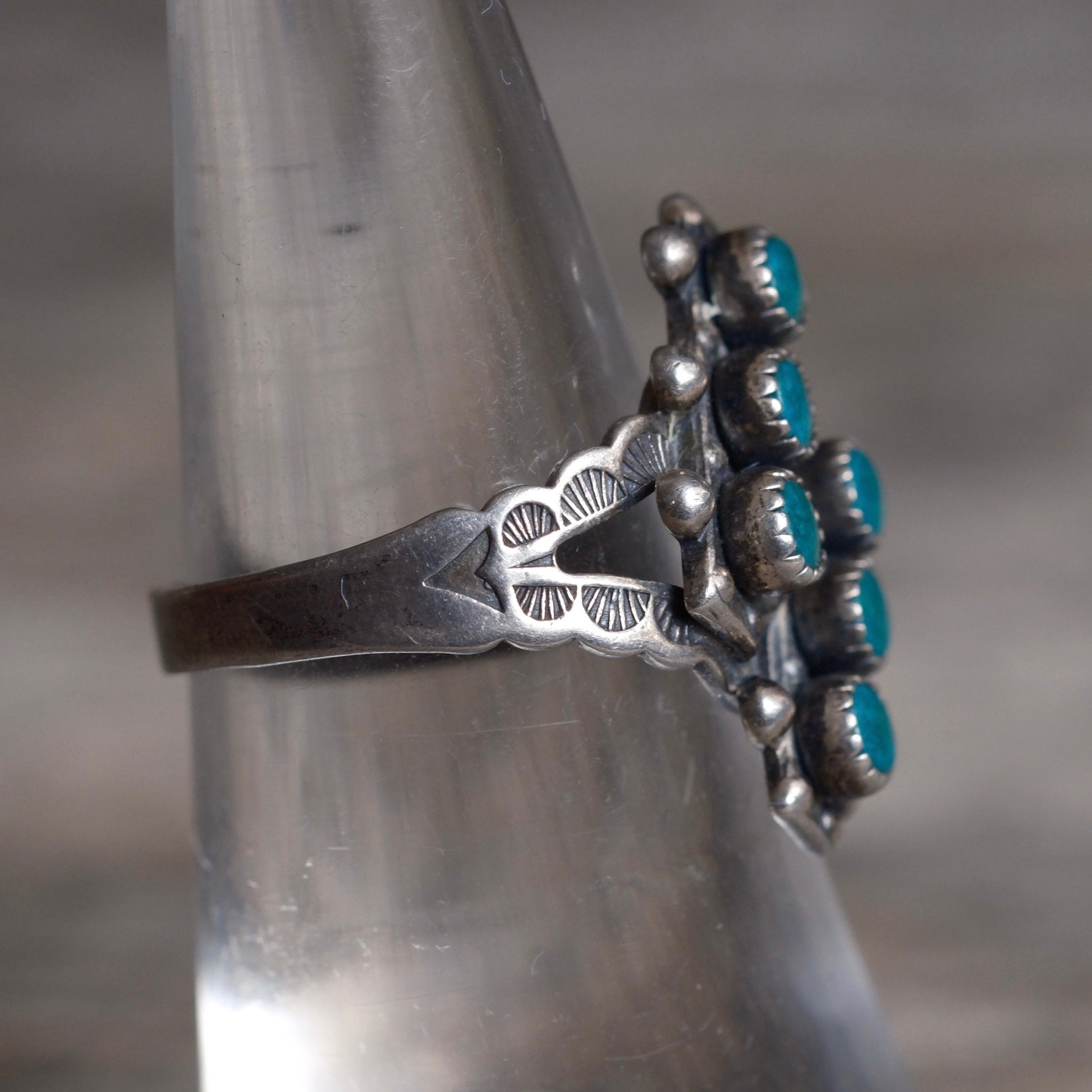 Vintage Sterling Snake Eye Turquoise Cluster Ring 6