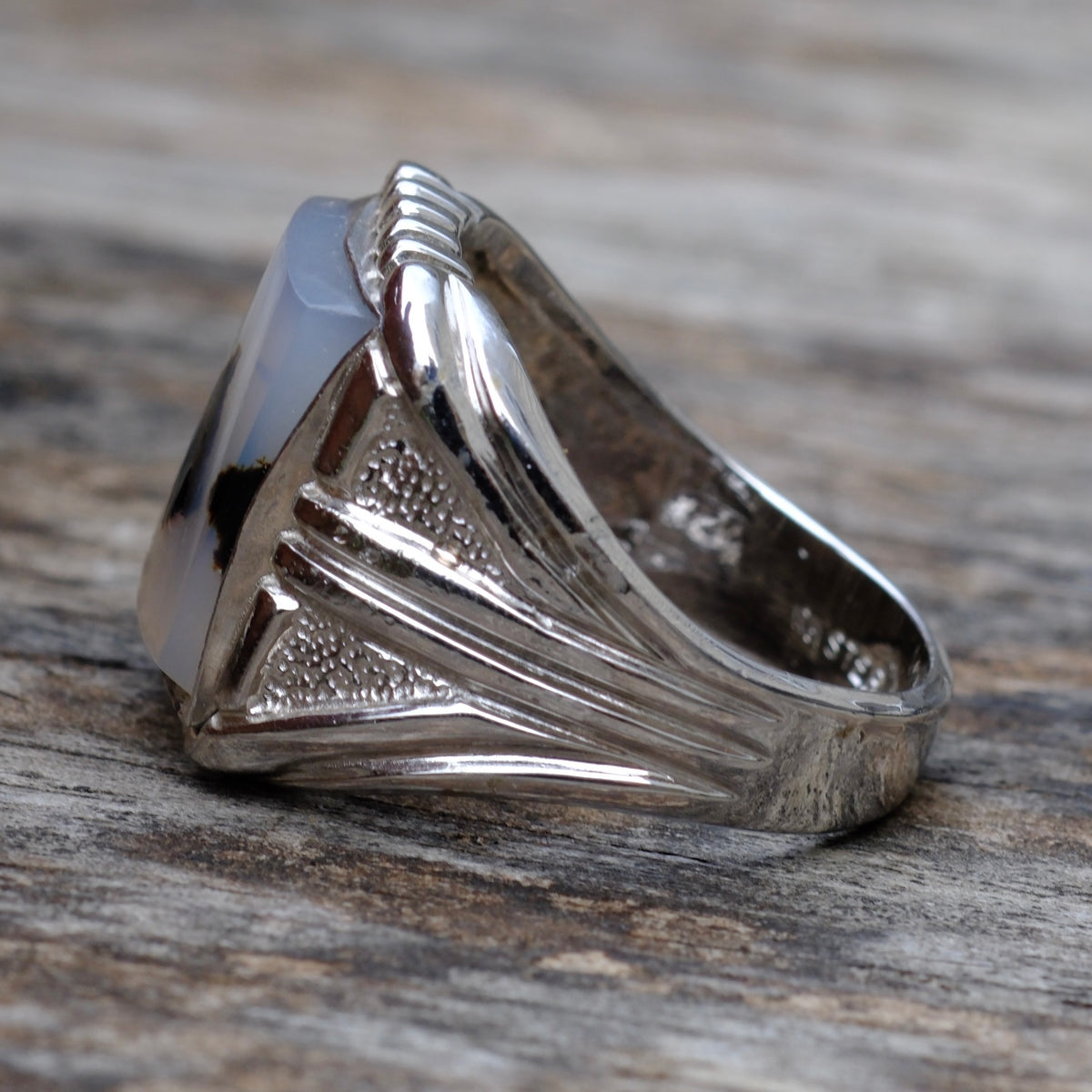 Vintage Sterling Agate Signet Ring 10.5