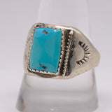 Vintage Sterling Turquoise Stamped Band Ring 10.75