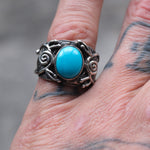 Vintage Sterling Turquoise Feather Ring 6.5