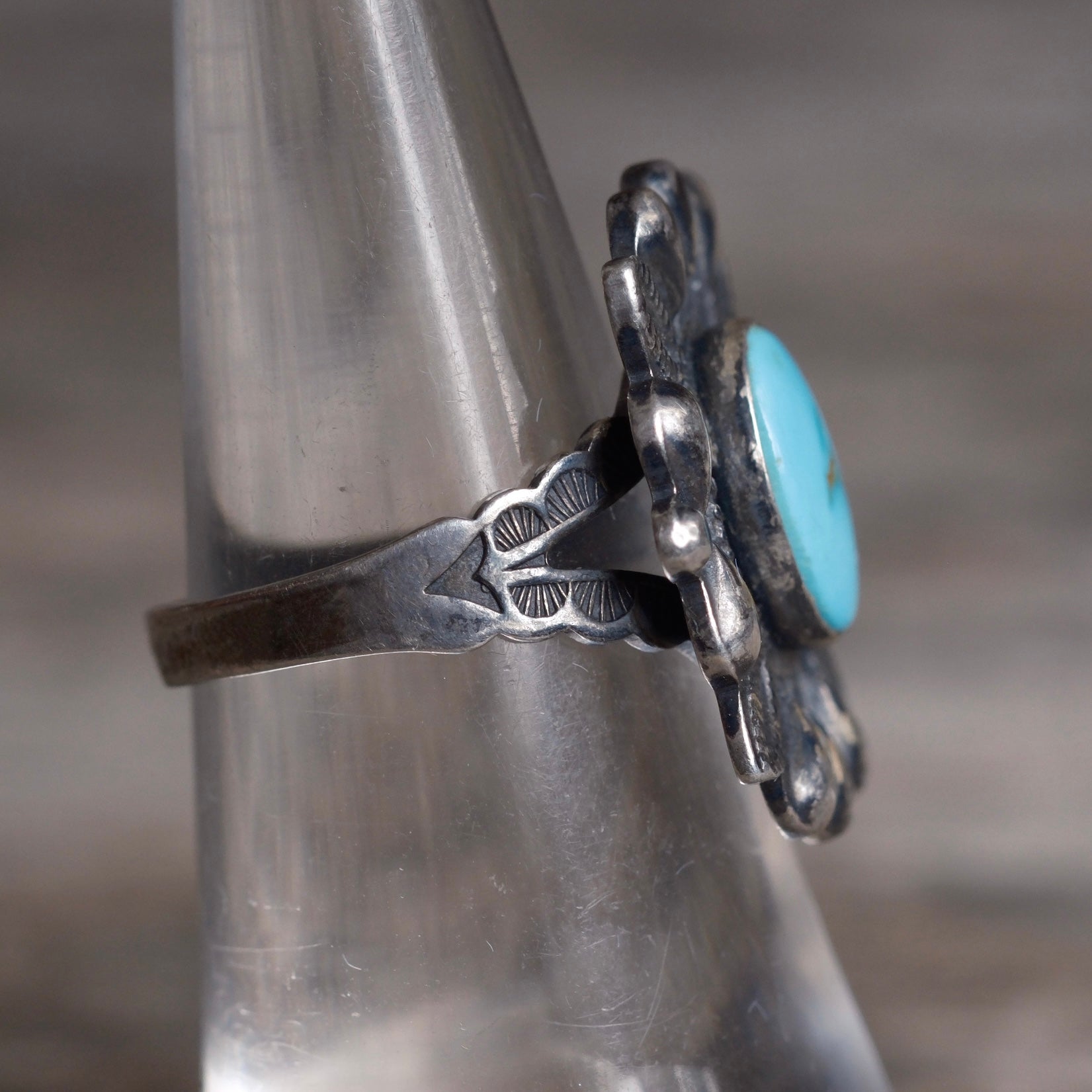 Vintage Sterling Turquoise Stamped Ring 6