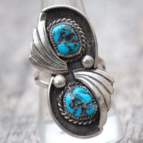 Vintage Sterling 2-Stone Turquoise Ring 9.75