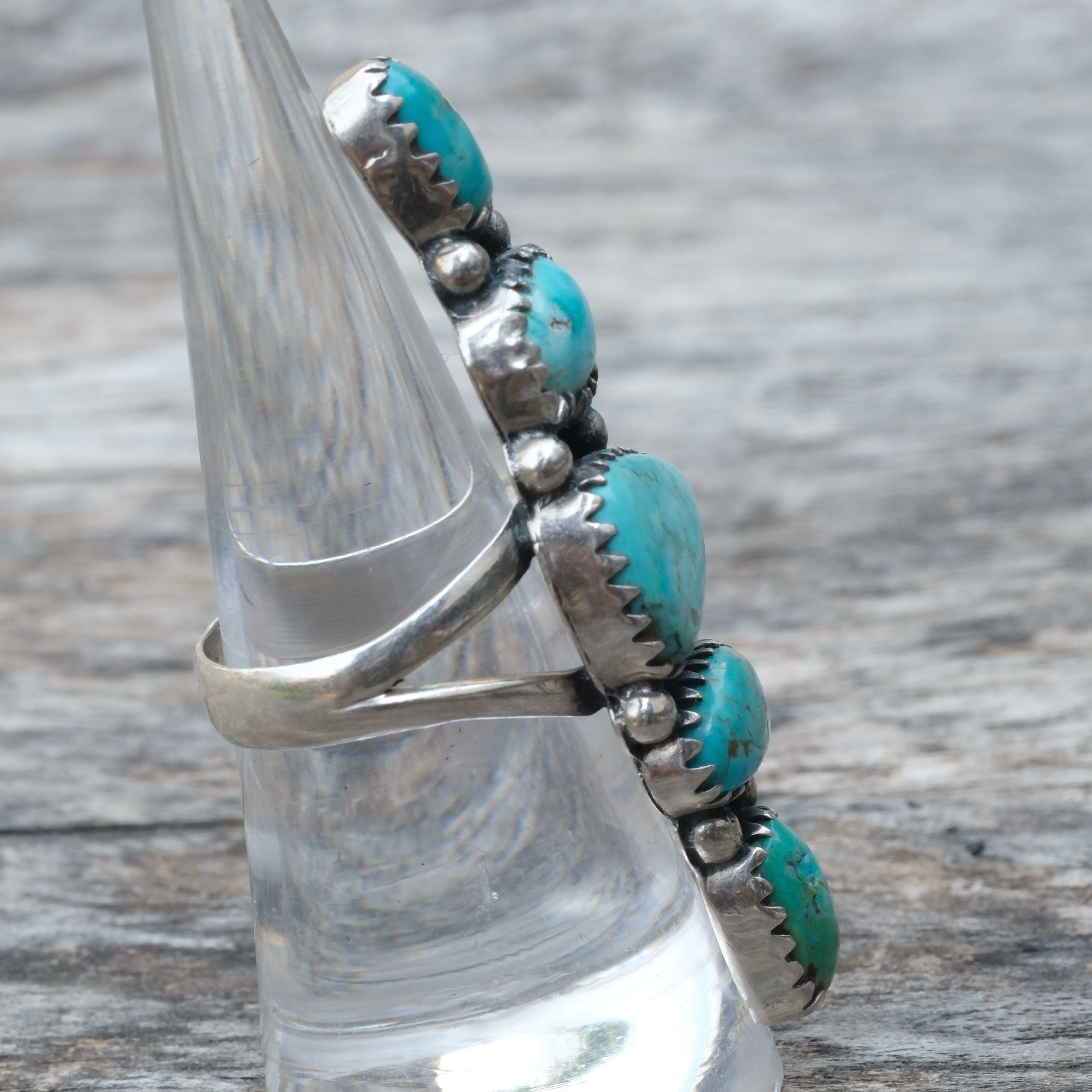 Huge Vintage Sterling 5-Stone Turquoise Ring 7.5