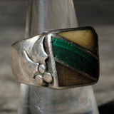 Vintage Sterling Malachite and Mother Of Pearl Inlay Ring 8