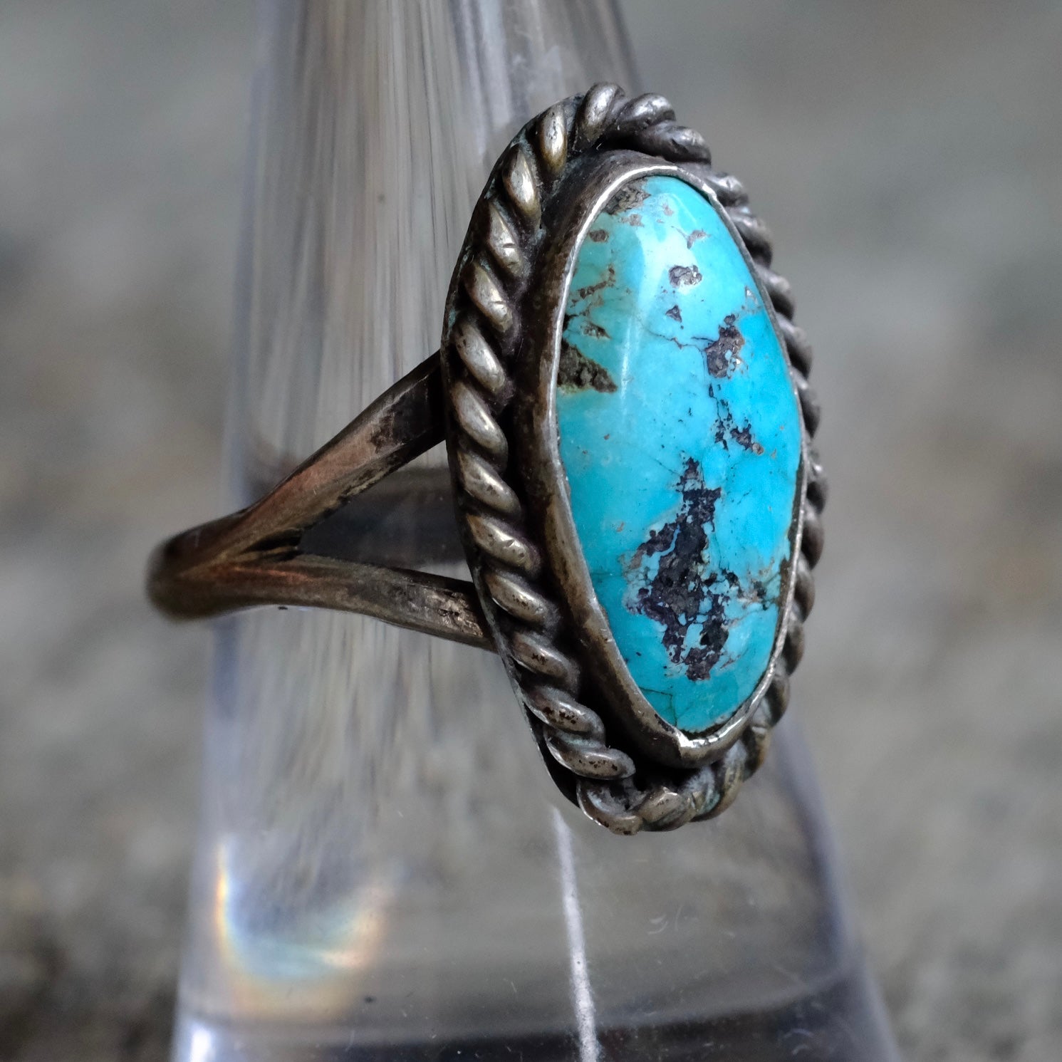 Vintage Sterling Turquoise Roper Ring 8.5