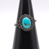 Vintage Sterling Turquoise Roper Ring 4.5