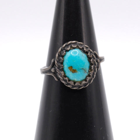 Vintage Sterling Turquoise Roper Ring 4.5
