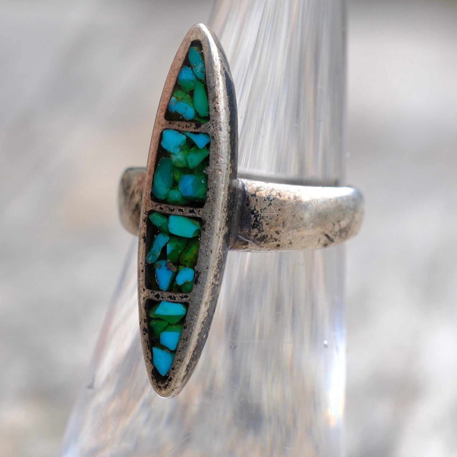 Vintage Sterling Crushed Turquoise Ring 4.75