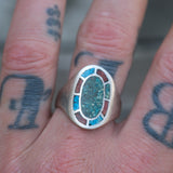 Vintage Sterling Turquoise and Coral Inlay Ring 12