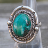 Vintage Sterling Turquoise Roper Ring 6.25