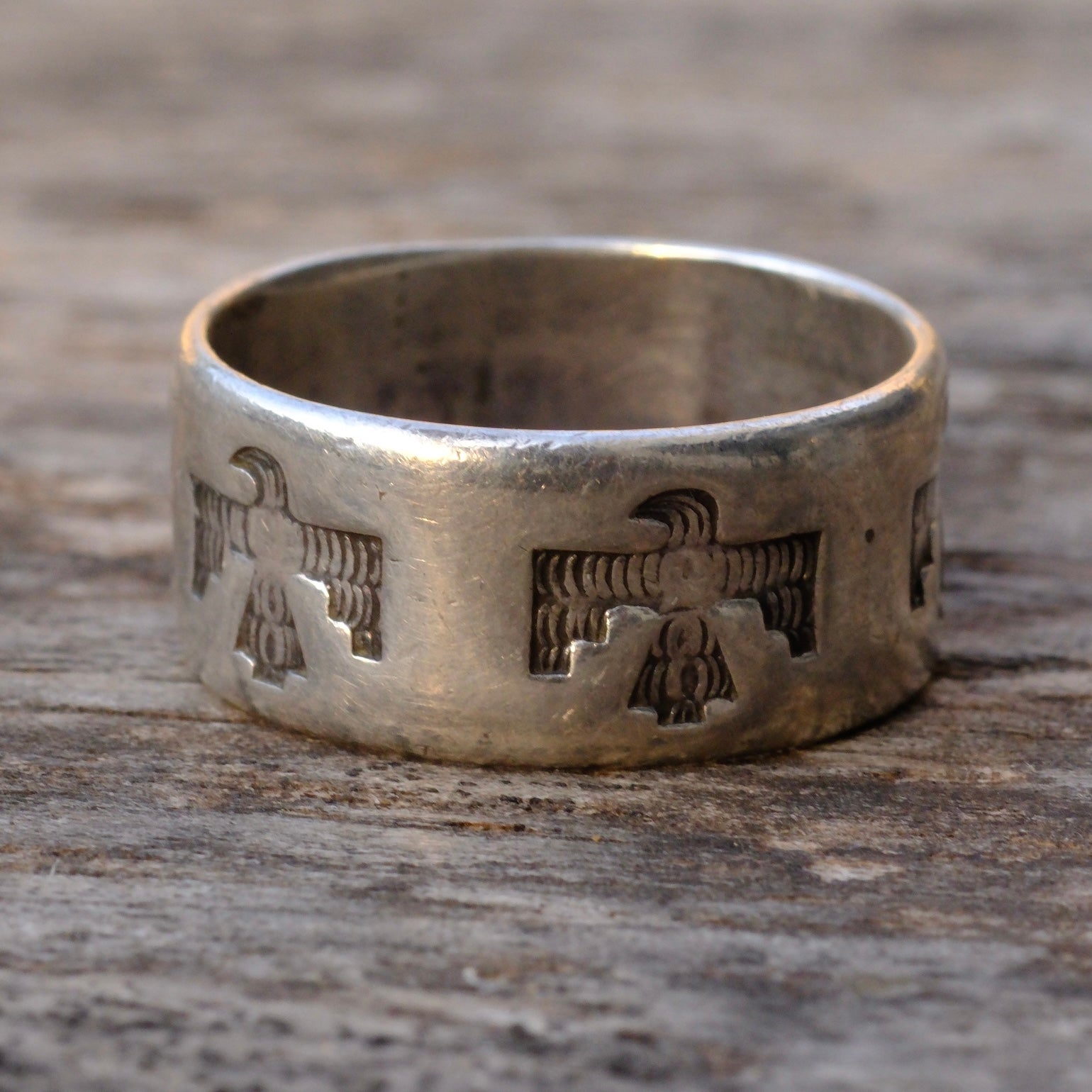 Vintage Sterling Silver Thunderbird Band Ring 10