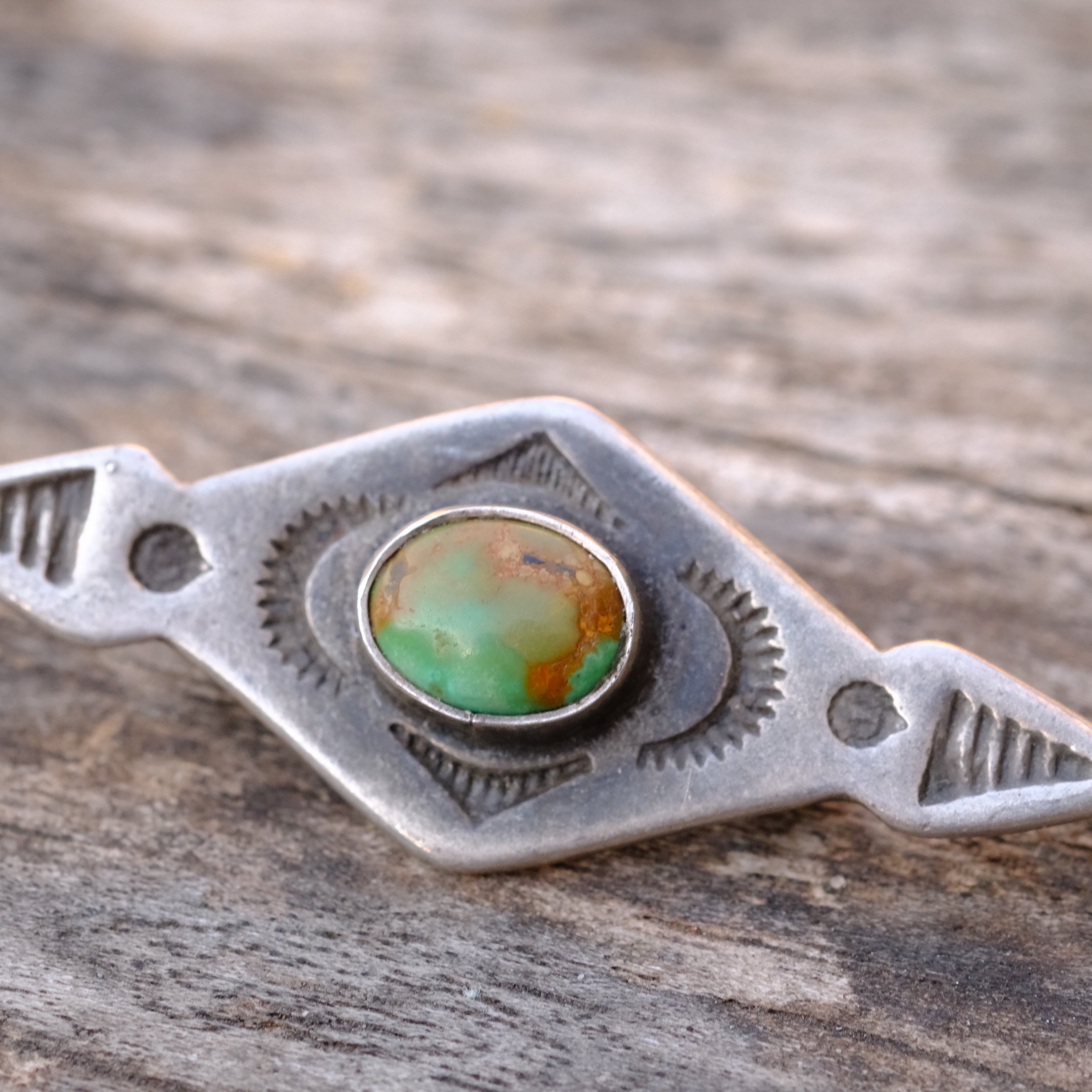 Vintage Sterling Silver Stamped Turquoise Brooch