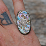 Vintage Sterling Abalone Sweet Leaf Ring 6.5