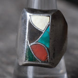 Vintage Sterling Zuni Inlay Fish Scale Ring 9