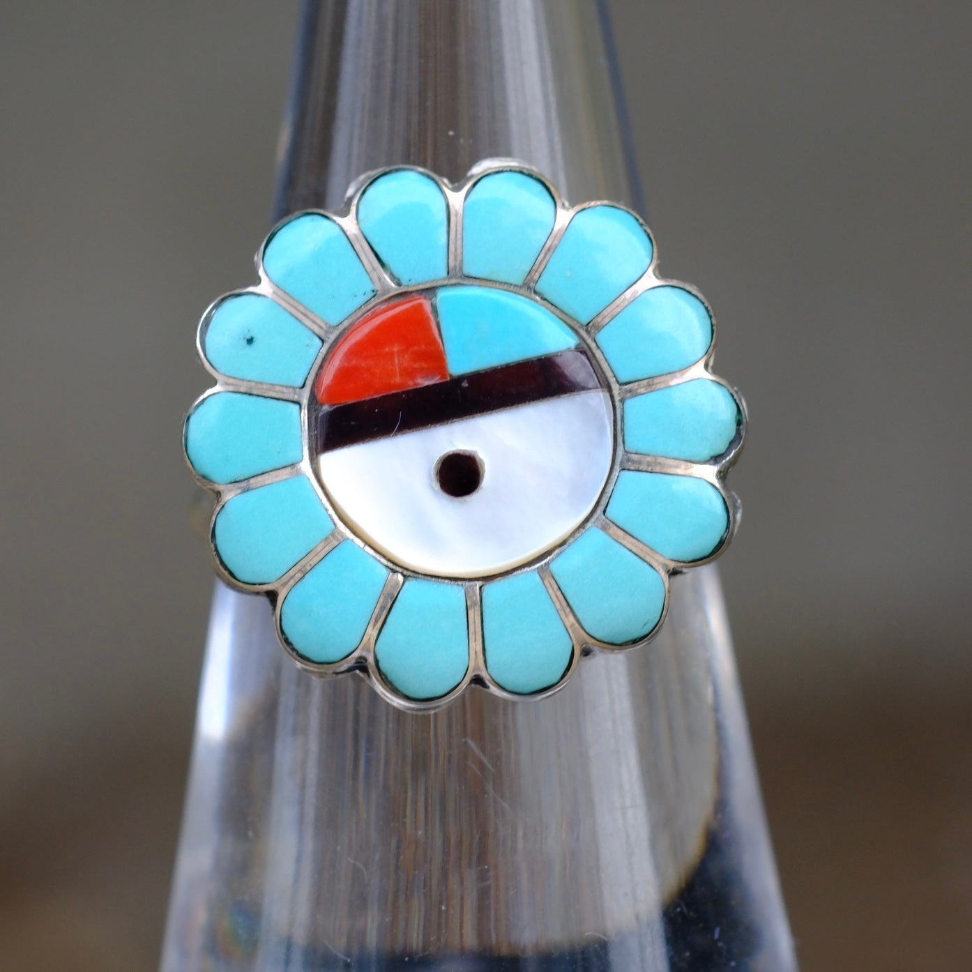 Vintage Sterling Multistone Inlay Zuni Ring 6.25