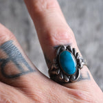 Vintage Sterling Bells Trading Post Turquoise Ring 5.5