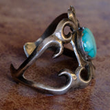 HEAVY Vintage Sterling Cerrillos Turquoise Sandcast Cuff