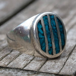 Vintage Sterling Crushed Turquoise Inlay Striper Ring 10