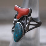 Vintage Sterling Turquoise and Coral Ring 5.75