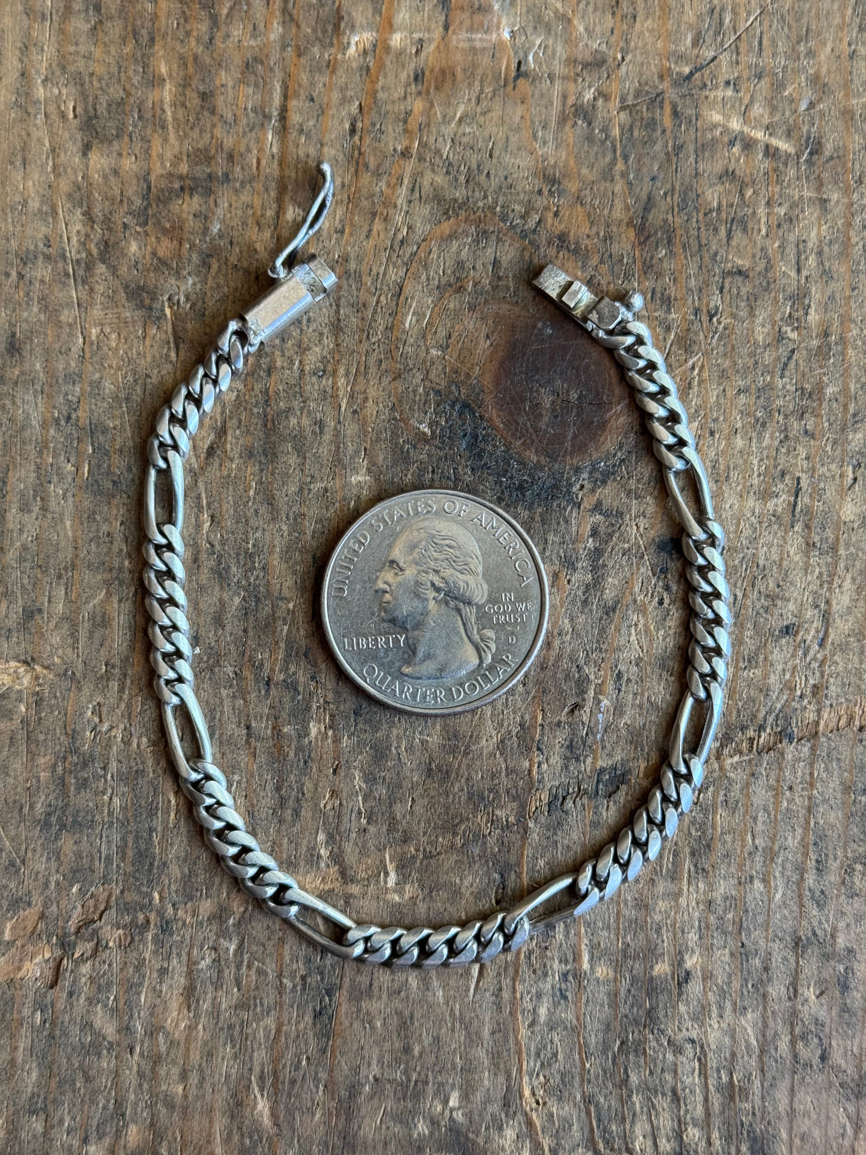 Vintage Sterling Silver Figaro Chain Bracelet 7.25"