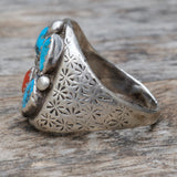Vintage Sterling Turquoise and Coral Cluster Ring 10.75