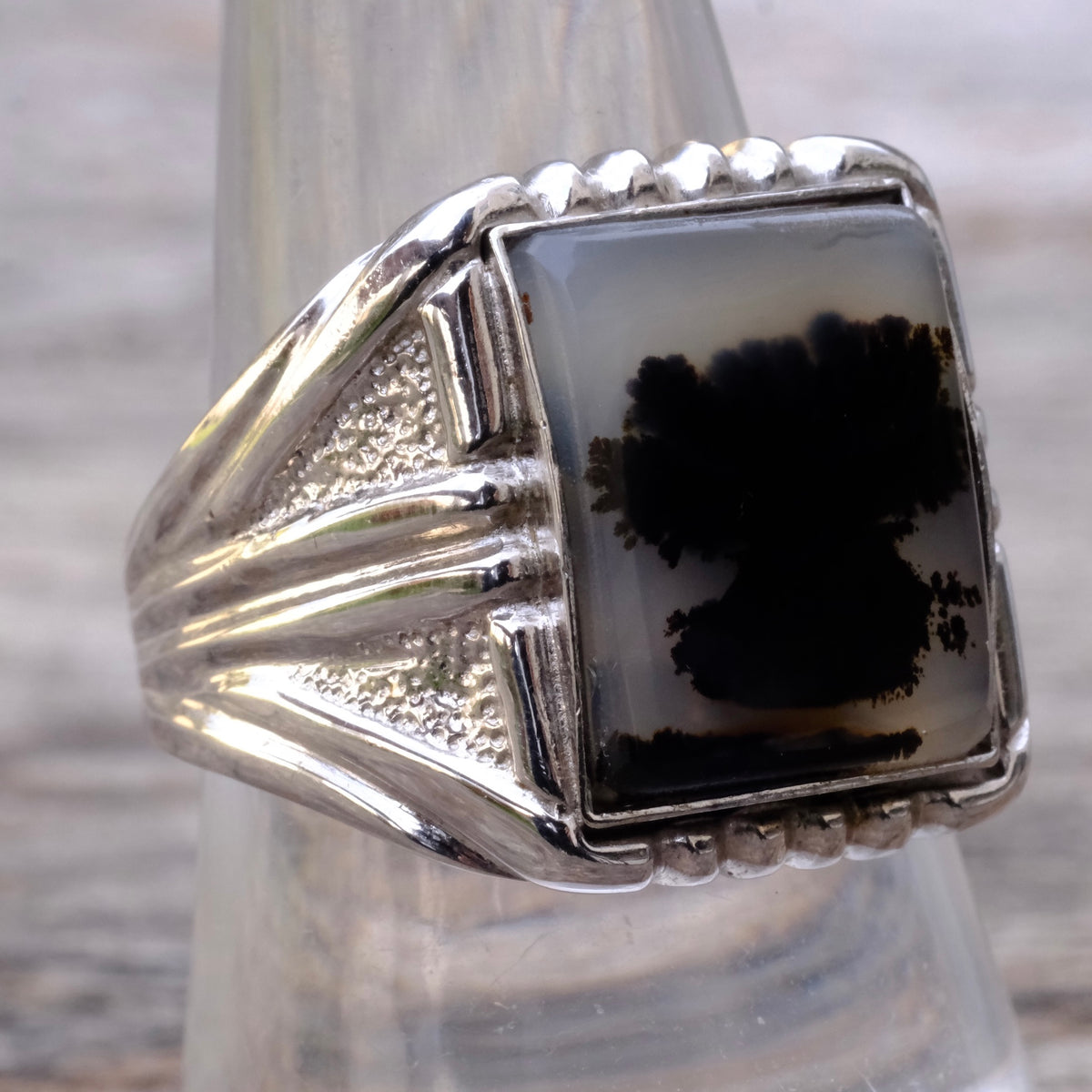 Vintage Sterling Agate Signet Ring 9