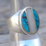 Vintage Sterling Turquoise and Mother Of Pearl Inlay Ring 10
